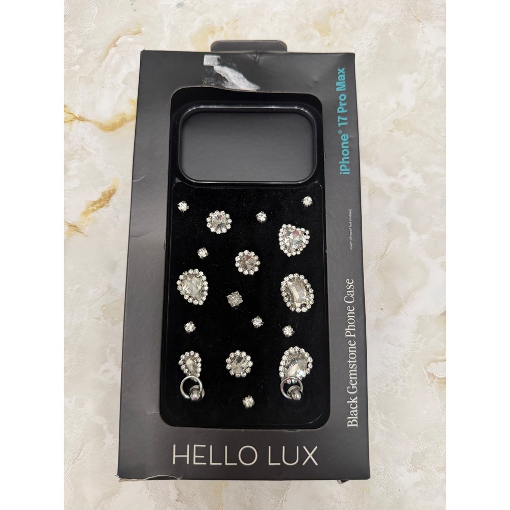 Hello Lux Black Gemstone iPhone 17 Pro Max Case Bling Rhinestone 10ft Drop Cover